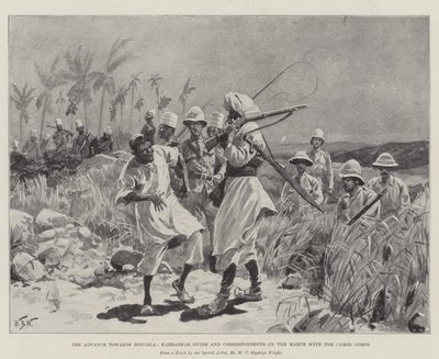 The Advance Towards Dongola, Kabbabesh Guide and Correspondents on the March with the Camel Corps by William Barnes Wollen